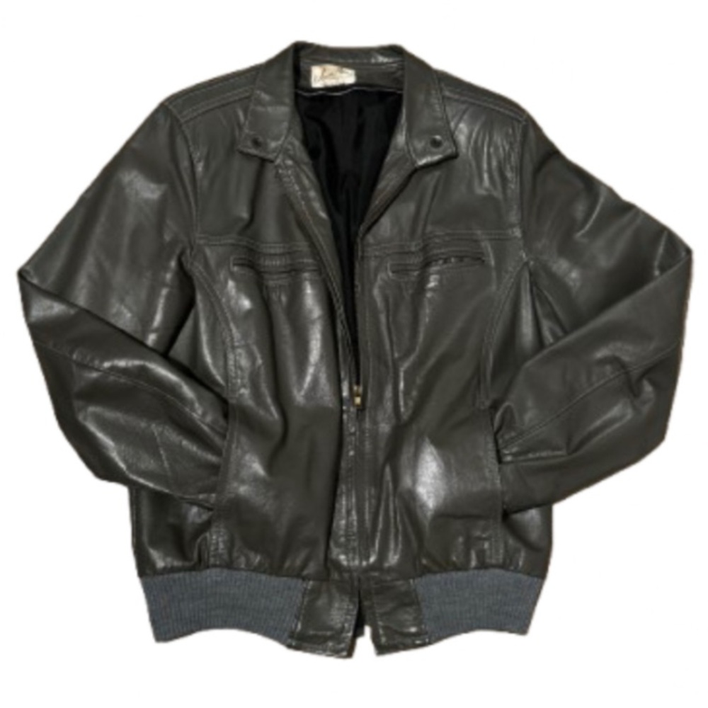 Men's Gray Leather Jacket Size L mens